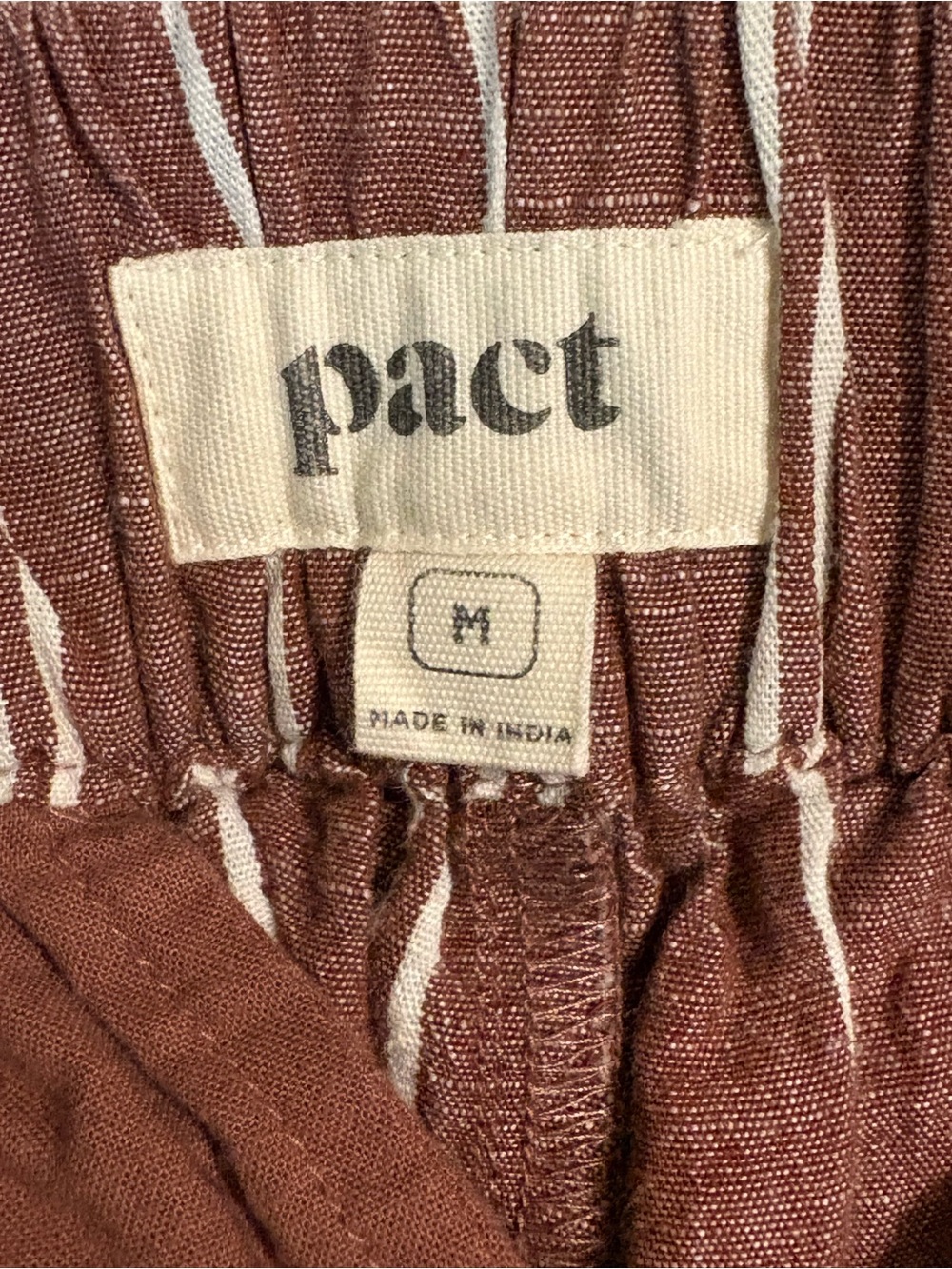 Pact Brown and White Striped Sleeveless Linen-Blend Shorts med and top is small - Picture 12 of 16
